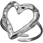 TACBSP Chunky Gold Heart Statement Ring for Women Silver Big Hollow Heart Statement Ring Minimalist Open Adjustable Big Heart Ring Trendy Jewelry Gift for Women