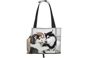 JAIDEN BEATA Funny Print Pet Carrier for Small Dogs Cats Puppy Kitten, Siberian Husky Puppy Giving Kisses Foldable Soft-Sided Dog Purse Carrier Dog Sling Carrier Pet Tote Bag for Travel Shopping