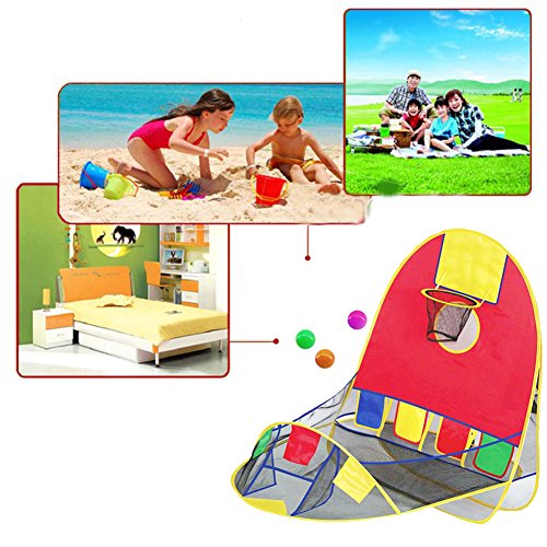 blue--net Portable Ball Shooting Tent, Kid Foldable Pop Up Playing Tent Goal Basketball Hoop Shooting Tent 4 Balls, Indoor Outdoor Large Space Sports Arcade Playhouse 1-6 Years Old boy/Girls - Thumbnail 4