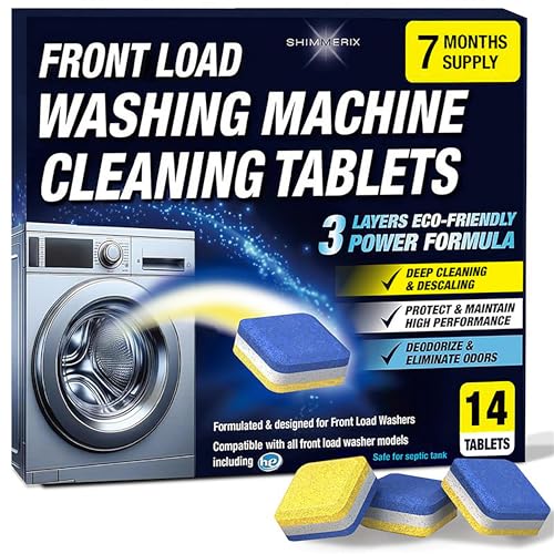 Washing Machine Cleaner Tablets 14 Pack for HE Front Load - Eco Friendly Washer Cleaning Tablets Formula - Pets Hair & Smell Solution - Septic Safe Descale Deodorize Protect - 1 Plus Year Supply