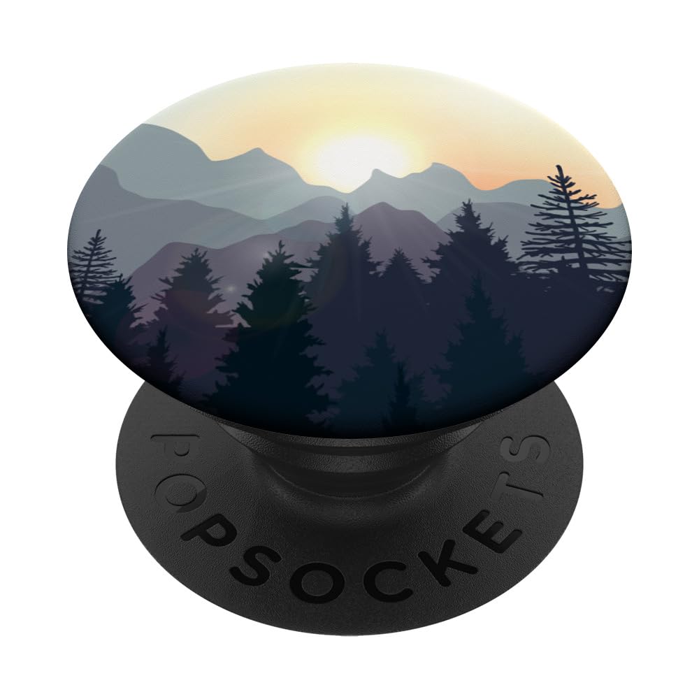 A Beautiful View Of Rising Sun Above Mountains & Pine Trees PopSockets Adhesive PopGrip