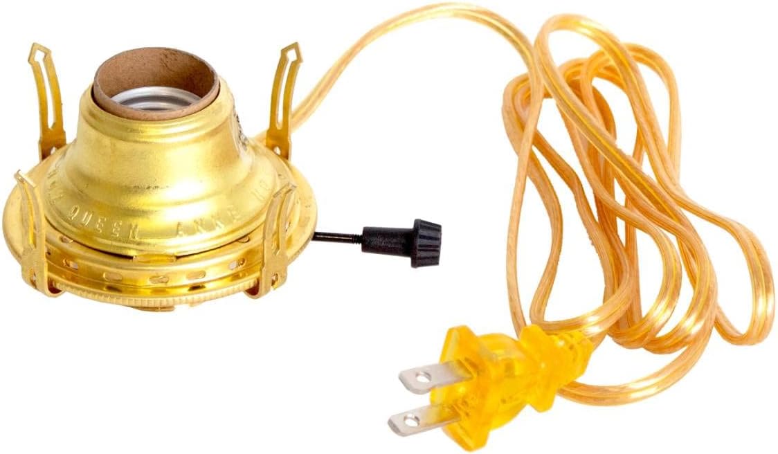 Oil Lamps & Accessories - Lehman's Oil to Electric Conversion Kit - B&P #2 Set Converts Oil Lamp to Use Electricity, Goldtone