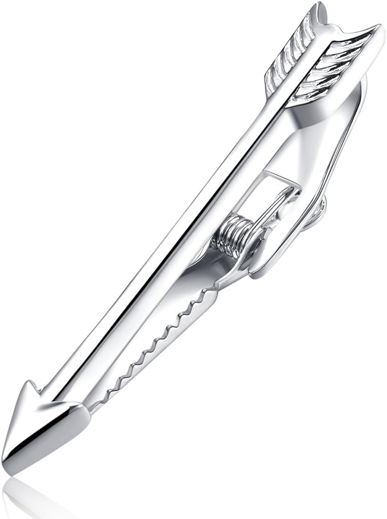 HONEY BEAR 1.93" Mens Tie Clip Bar - Normal Size Silver Feather Arrow for Business Wedding Gift,4.9cm (Shinny Silver)