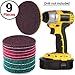SIQUK 9 Pieces Scrub Pads 5 Inches Drill Power Brush Tile Scrubber Scouring Pads Cleaning Kit including 3 Kinds of Abrasive Buffing Pads Replacement and 1 Pc Hook Attachment for House Cleaning