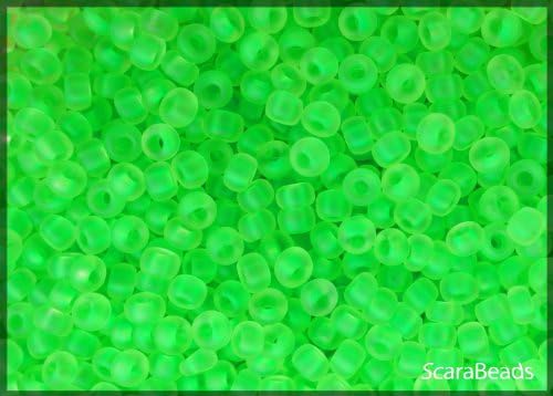 0.70oz (20 Grams) 10/0 NEON (UV-Active) Czech Glass Seed Beads Preciosa Ornela Green Matte