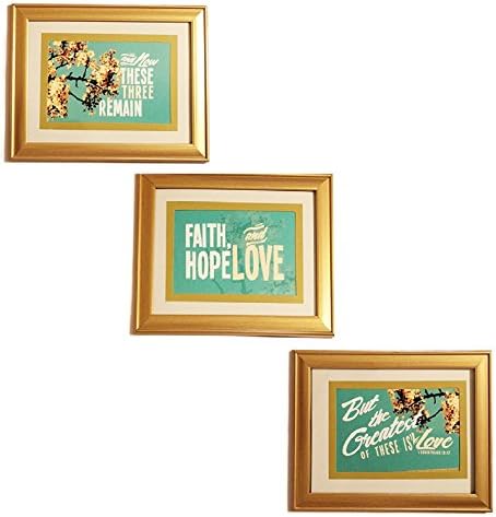 9x7" 1 Corinthians 13:13 “And now these three remain, Faith, Hope &amp; Love, But the greatest is Love” Framed Bible Verse With Floral Artwork (3 Piece Set)