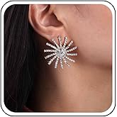 Erimberate Bohemian Crystal Sun Stud Earrings Gold Cz Paved Sun Earrings Vintage Sunburst Stud Earrings Large Rhinestone Fireworks Earrings Jewelry for Women