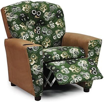 Childs Upholstered Reclining Armchair with Cup Holders - Kids Favorite Recliner Chair for Children - Choose from 2 Fun Truck Fabric Choices - Easy Care