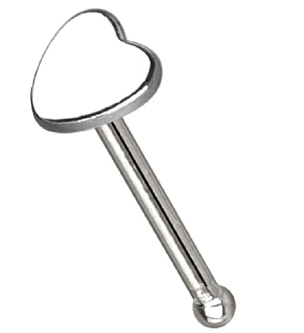 PiercedOff 316L Surgical Steel Nose Bone Stud with Heart Head - Thickness 20GA (0.8mm) / Length 6mm / Heart Size 3mm