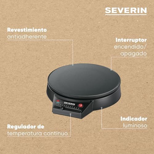 Severin crepadeira elétrica, forma redonda para crepes doces e salgados, crepeira xxl 30 cm com regulagem contínua de temperatura, preto, cm 2198