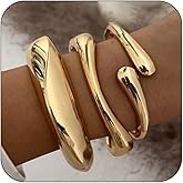 IQPDYV Gold Bangles for Women 3Pcs Chunky Gold Bangle Bracelets for Women Trendy Wide Wrist Cuff Bracelets Twisted Hinged Stackable Bangle Bracelet Set Fashion Jewelry Gifts