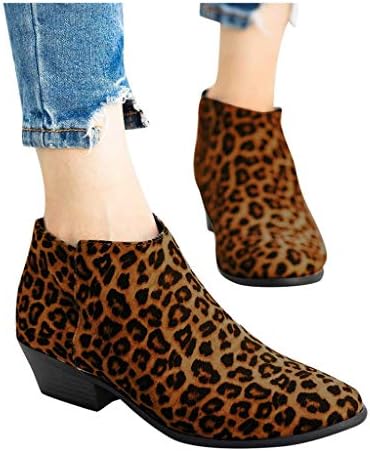 QBQCBB Women's Leopard Snake Skin Ankle Booties Rome Retro Short Ankle Boots Casual Zipper Square Heels Shoes