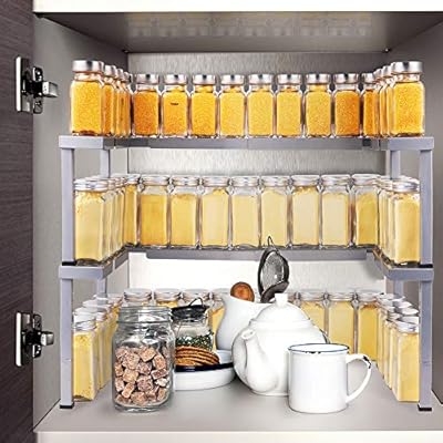 Expandable And Stackable Spice Rack Organizer For Cabinet Pantry