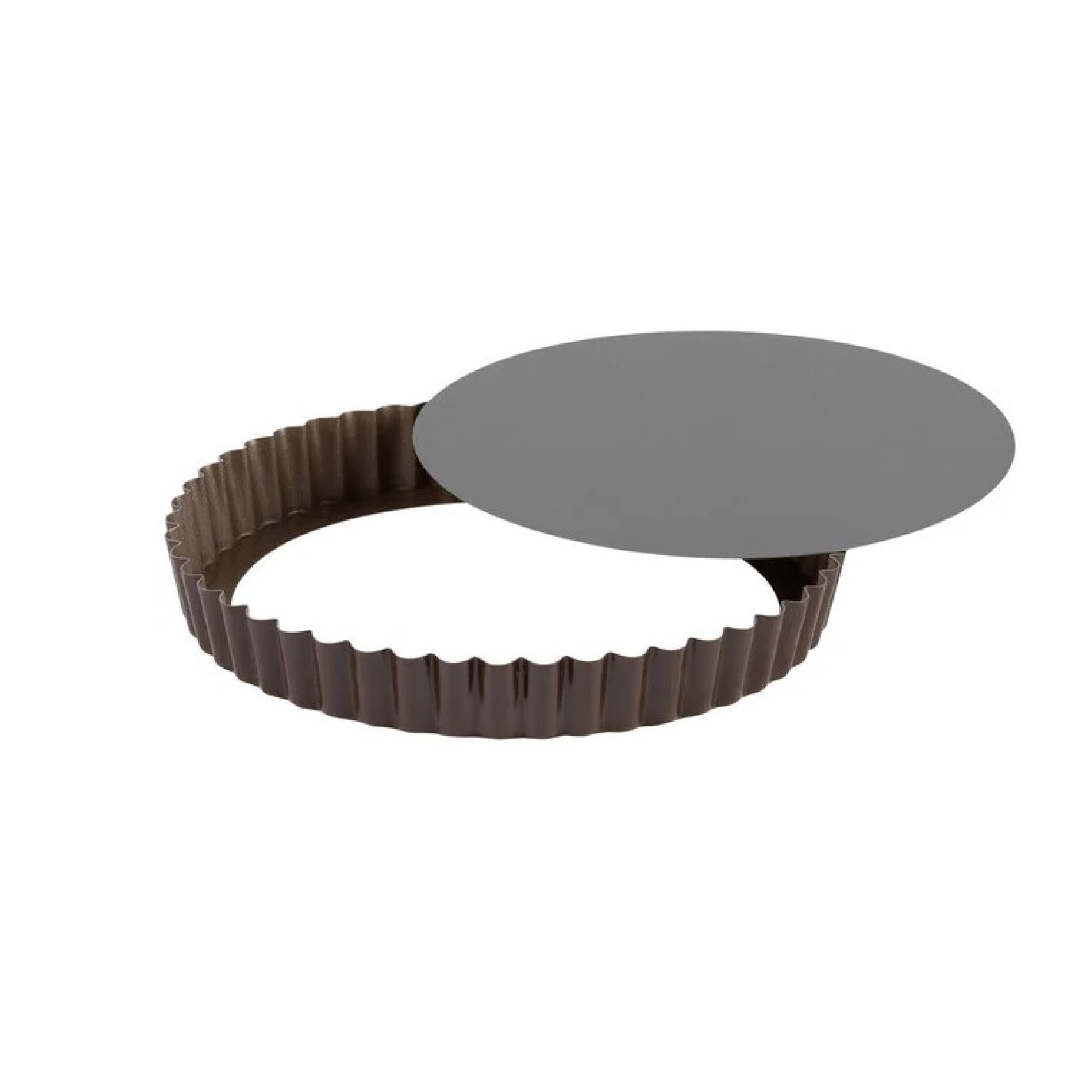 Gobel 240 mm Non-Stick Round Fluted Tart Mould Loose Base, Brown