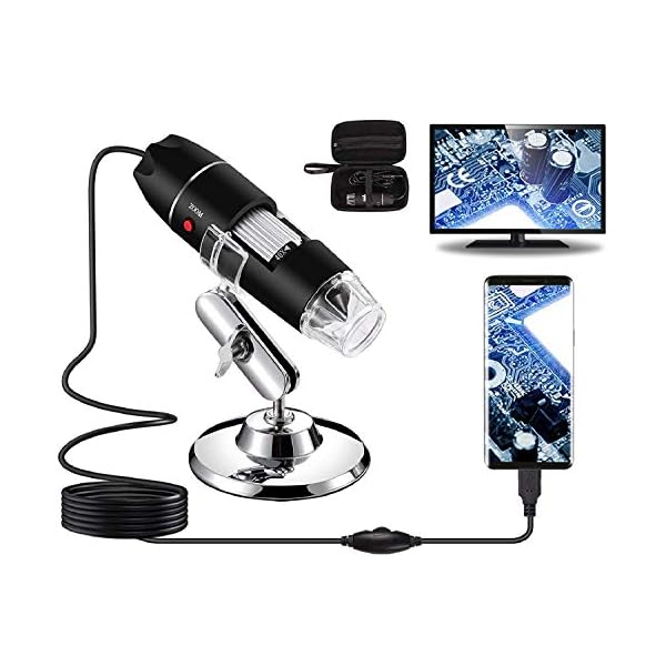 USB-Digitalmikroskop 40X bis 1000X, Bysameyee 8 LED-Vergrößerungs-Endoskopkamera mit Tragetasche und Metallständer, kompatibel für Android Windows 7 8 10 Linux Mac