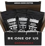 Koffee Kult Coffee Holiday Gift Basket - Variety of 3 Whole Bean Coffee - Dark Roast - Medium Roast - Harrar Coffees