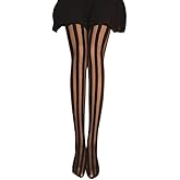 Women's Vintage Sexy Sheer Wide Vertical Stripe Pantyhose Tights Retro Classic Hosiery (Black)