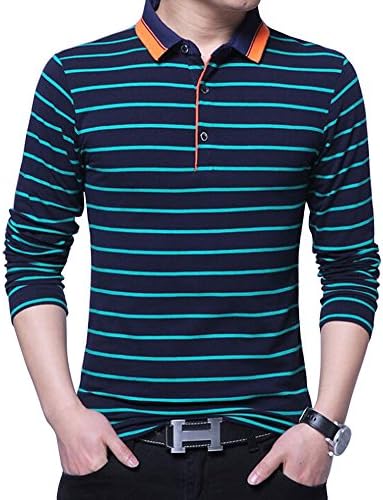 Wishere Men's Performance Golf Polo Shirt Stitching Stripe Polo Casual T-Shirts