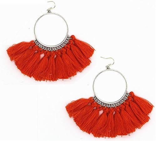 Earings Women Fashion Jewelry Accessories National Silver Color Sector Colorful Tassel Dangle Earring Best Gift E394 Red