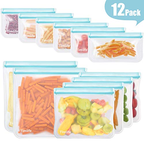 sherry 12 Pack Reusable Ziplock Bags, (4 Reusable Sandwich Bags+6 Reusable Snack Bags +2 Reusable Lunch Bags Bread Box Plastic Bag Alternative Reusable Food Storage Bags - Thumbnail 7