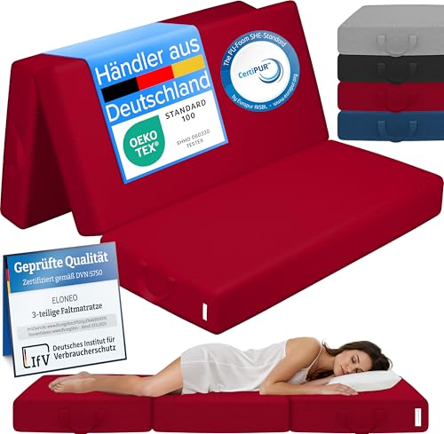 ELONEO Klappmatratze, Gästematratze, 3-teilige Faltmatratze, Schaumstoff extra dick (15cm), waschbar, Bandscheibenwürfel, klappbar, Faltbare Matratze,