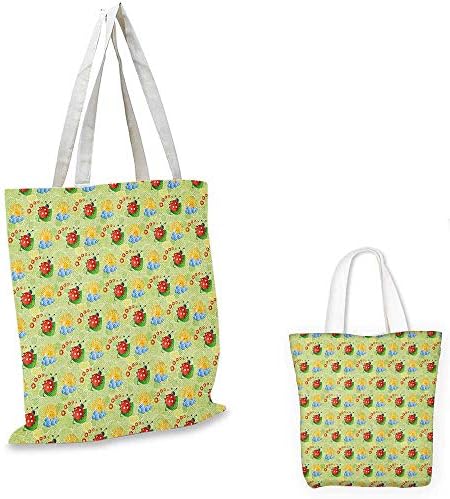 Nursery non woven shopping bag Happy Smiling Sun with Flowers and Ladybugs Cute Image Nature Inspired Drawing fruit shopping bag Multicolor. 16"x18"-13"