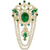 Dainty Green Simulated CZ Tassel Drop Brooch Lapel Pins for Women Vintage Antique Gold-Tone Simulated Pearl Flower Brooches Pin for Dress Suit Accessories Fashion Jewelry