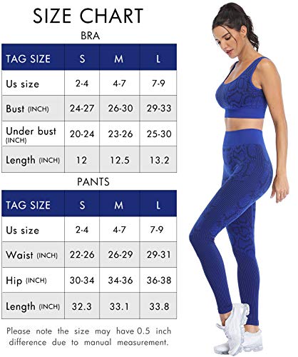 Seamless Workout Outfits for Women 2 Piece High Waisted Leggings with Sports Bra Gym Yoga Set (8004L-Royal Blue)