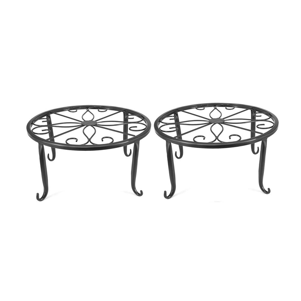 Flower Plant Pot Stand,2 PC Metal Flower Pot Rack Round Wrought Iron Flowerpot Holder, Home Plant Stand Floor Flower Pot Rack Round Iron Garden Indoor Balcony Decor (Black)