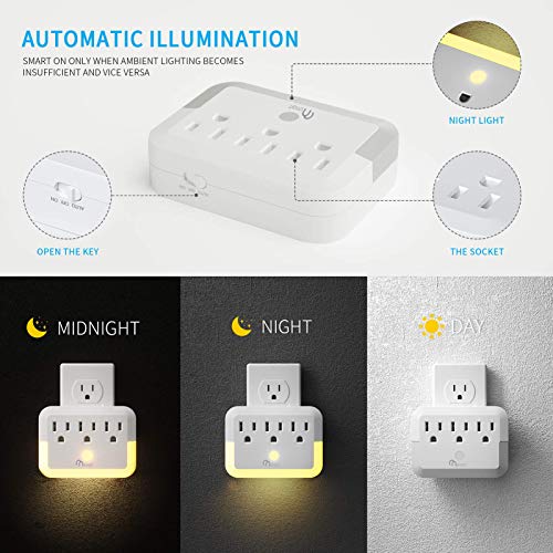 ONSMART Outlet Extender, 2Pack Multi Plug Outlet, Night Light Outlet