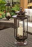 H Potter Small Decorative Hurricane Lantern Glass Candle Holder, Cast Iron, Rustic Indoor &amp; Outdoor Light with Powder Coat Finish–Ideal Centerpiece for Home, Wedding &amp; Farmhouse Decor (Kitchen)