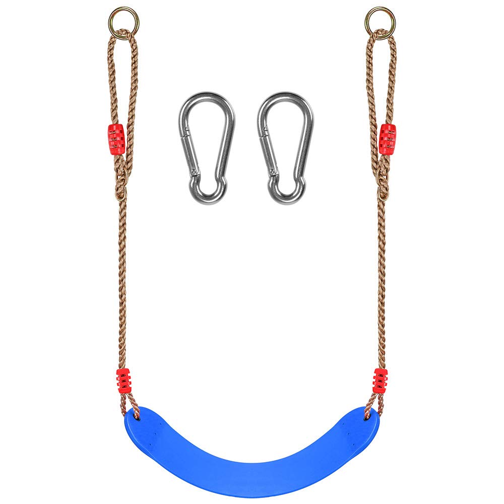 WAREMAID Child Swing Seat, EVA Soft Plastic Non Slip Hanging Tree Swing Seat with Snap Hook, Length Adjustable Rope, Swing Set for Kid Indoor Outdoor Playground Backyard, 43x17cm, Blue