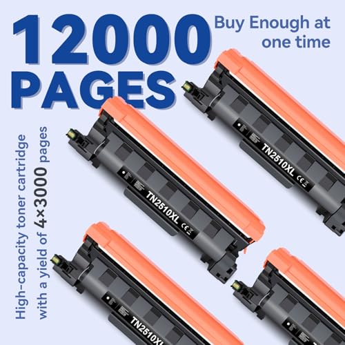 Lemero TN2510 TN2510XL Toner Compatible with Brother MFC-l2827dw Toner HL-L2400DWE MFC-L2800DW MFC-L2835DW MFC-L2860DW MFC-L2960DW MFC-L2980DW HL-L2445DW DCP-L2660DW DCP-L2627DW HL-L240 0DW Black x 4