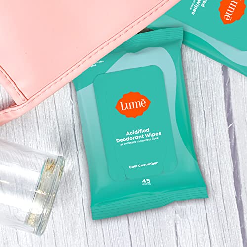 Lume Deodorant Wipes, Body and Underarm Cleansing Wipes, 45 Count