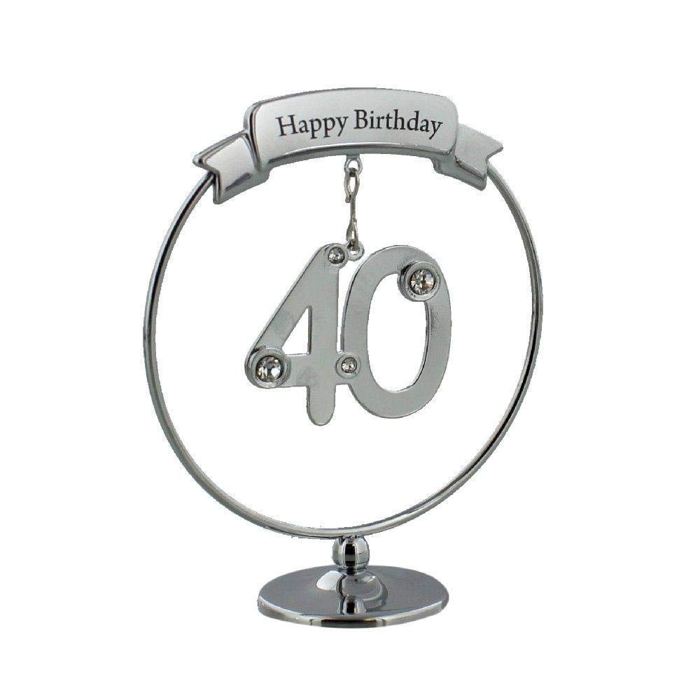 Crystocraft Happy 40th Birthday Cake Topper / Gift With Number & Swarovski Crystals