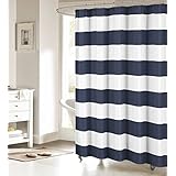 Fabric Shower Curtain: Nautical Stripe Design (Navy and White) 70
