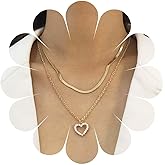 Erimberate Bohemian Layered Crystal Heart Pendant Necklace Gold Cz Hollow Heart Choker Necklace Flat Herringbone Chain Necklace Rhinestone Love Heart Charm Necklace Jewelry for Women Gifts