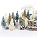 UHBGT Mini Tabletop Christmas Tree, 24pcs Miniature Pine Trees Frosted Sisal Trees with Wood Base DIY Crafts Home Decor Christmas Ornaments Green, Gold and Ivory,Mix Color