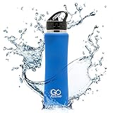 GO Bottles Stainless Steel Insulated with Flip Straw and Sweat-Proof Rubber Grip H2O Sports Drinking Bottle is BPA Free, Portable, Durable, Good for Kids, Keeps Ice Over 20 hours, 17 oz., Blue