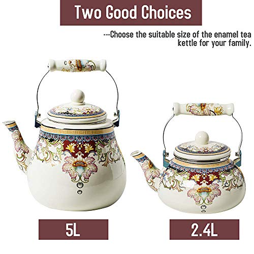 Floral Ceramic Enamel Teapot Tea Kettle for Stovetop,Large Porcelain