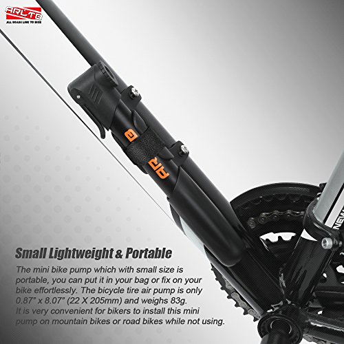Arltb Aluminum Alloy Mini Bike Pump with Pressure Gauge 8.7" 120 PSI Bicycle Tire Air Pump Inflator Presta and Schrader Portable Lightweight 4.8oz for Mountain Bikes (Black, mini)