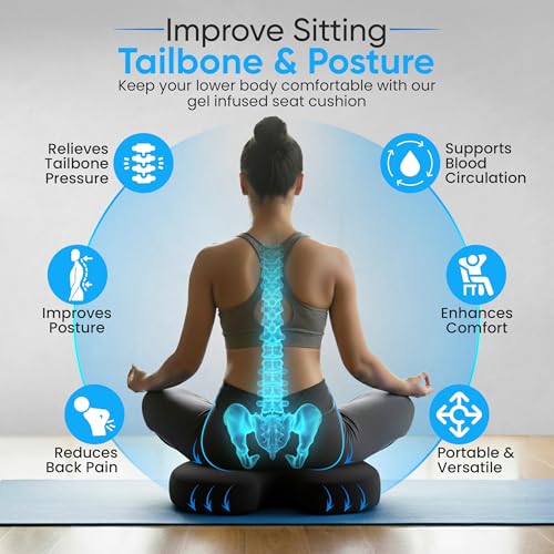 Siluxe Premium Gel-Infused Memory Foam Coccyx Seat Cushion – Orthopedic Tailbone & Sciatica Pain Relief Pillow for Office Chair, Car, Home & Wheelchair – Pressure Relief Chair Pad (Black)