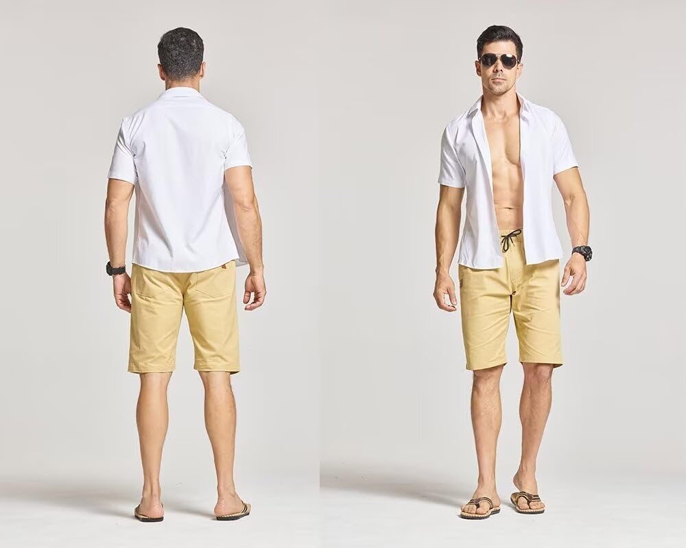 Tansozer Kurze Hosen Herren Shorts Herren Bermuda Sommer Shorts Leicht Atmungsaktiv Chino Shorts Elastische Taille Freizeithose Kurze Hose Männer Baumwolle Stretch Shorts mit Taschen DarkBlue L 6
