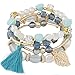 My Best Friend Forever Boho Chic Friendship Bracelet Stack- Handmade Blue and Gold Tassel Charm Bohemian Bracelet Jewelry- Women Multilayer Beads Bangle Tassels Bracelet Gift for Women