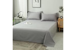 1-Piece Flat Sheet, Premium Hotel Top Sheet, Luxury and Soft Quality Bedding Flat Sheet, Wrinkle-Free, Stain-Resistant (Grey,