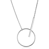 Vanbelle Sterling Silver - Rhodium Plated with 925 Stamp - Circle & Bar Pendant Necklace - Elegant Handcrafted Necklace for Women - 16" Long + 2" Extender