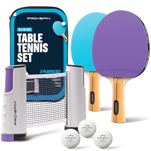 PRO-SPIN Portable Ping Pong Set with Retractable Ping Pong Net for Any