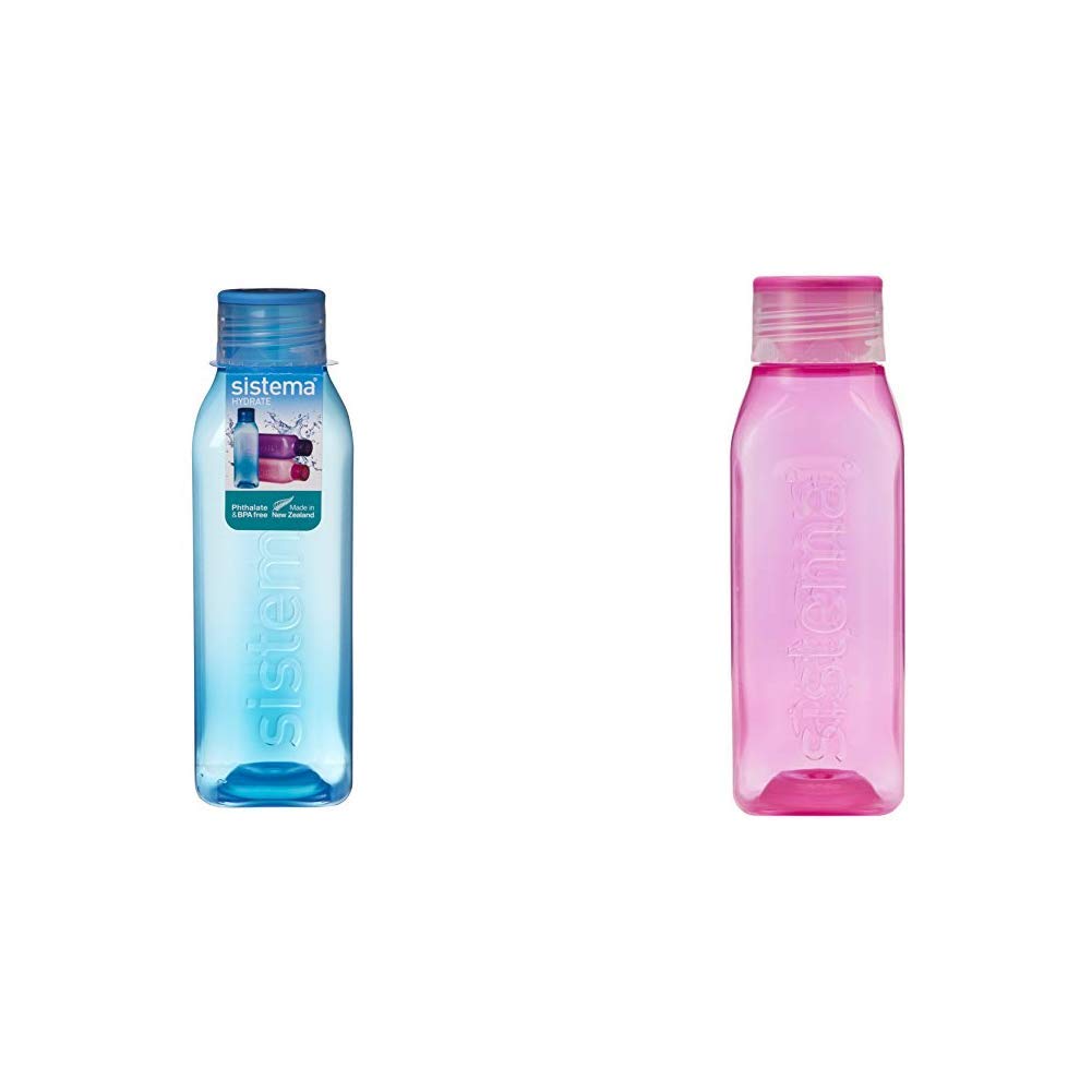 Sistema Retro Square Bottle, 725 ml - Assorted Colours & BPA Free Stackable Square Bottle, Assorted Colours, 475 ml