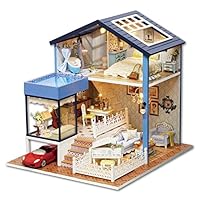 Rylai 3D Puzzles Miniature Dollhouse DIY Kit w/ Light - Seattle House Series Dolls Houses Accessories with Furniture LED Music Box Best Birthday Gift for Women and Girls