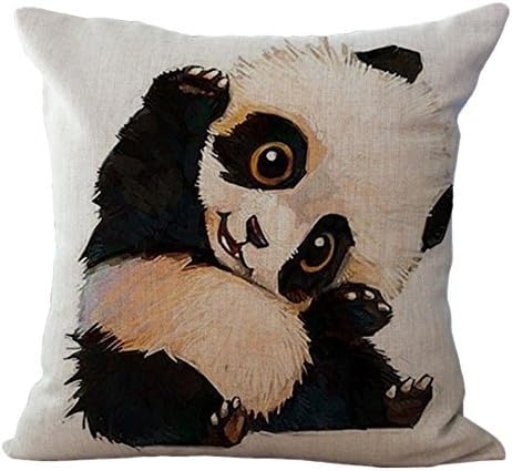 VVLuck Animal Printed Decorative Stuffed Cushion Square Shaped Pillow Case Hidden Zippered Cushion Cover Cotton Linen Throw Pillow Case for Teens Adult Home Office Decoration Cute Panda 18"x18"